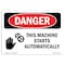 Signmission OSHA Sign, Machine Starts Automatically, 10in X 7in Rigid Plastic, 10" W, 7" H, Landscape OS-DS-P-710-L-1590 - alternate 1
